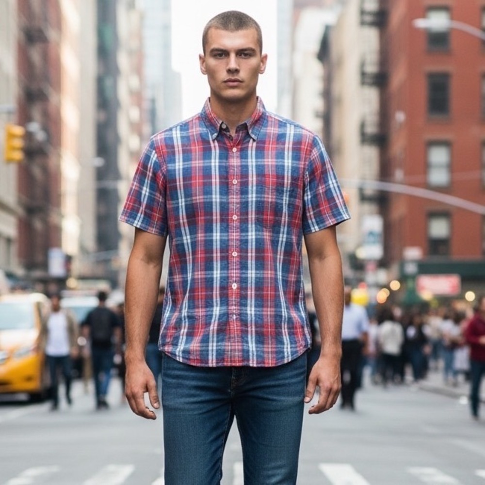 FAHERTY BRAND Mens Short‎ Sleeve Plaid Button Down Shirt Size S